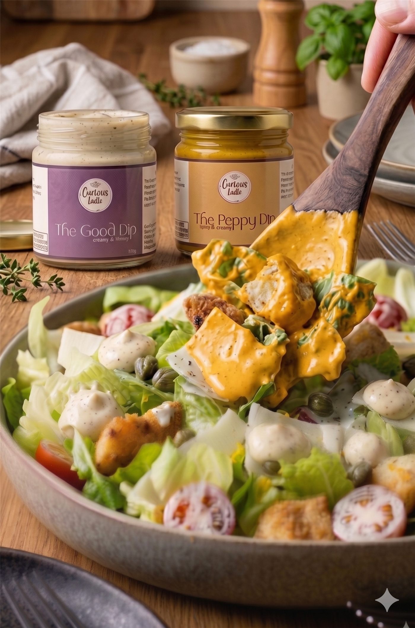Vegan salad bowl with Peppy Dip and Good Dip